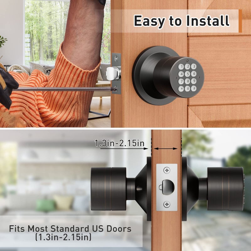 Signstek Keyless Entry Door Lock,Door Knob with Keypadï¼ŒSmart Code Door Lock,Mute Mode,Passage Function, Easy to Install,Oil Rubbed Bronze - Image 3